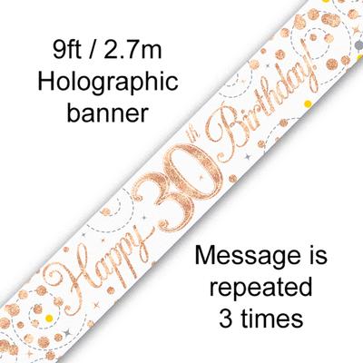 Buy Rose gold Happy 30th B'day BANNER at NIS Packaging & Party Supply Brisbane, Logan, Gold Coast, Sydney, Melbourne, Australia