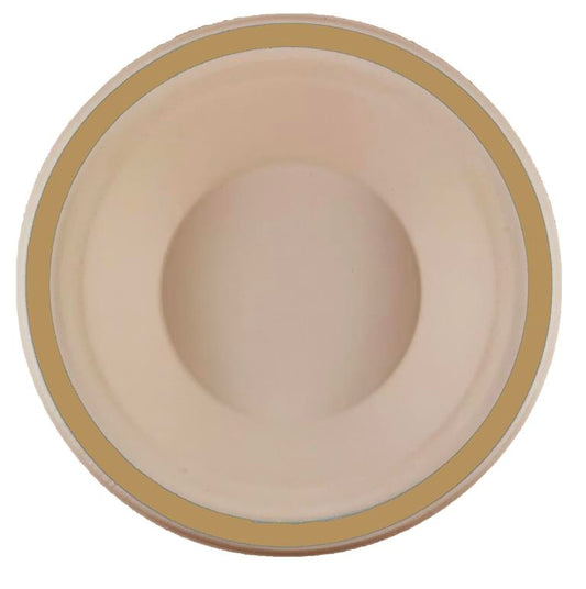 Buy SUGCANE BOWL 160MM GOLD EDGE P10 at NIS Packaging & Party Supply Brisbane, Logan, Gold Coast, Sydney, Melbourne, Australia