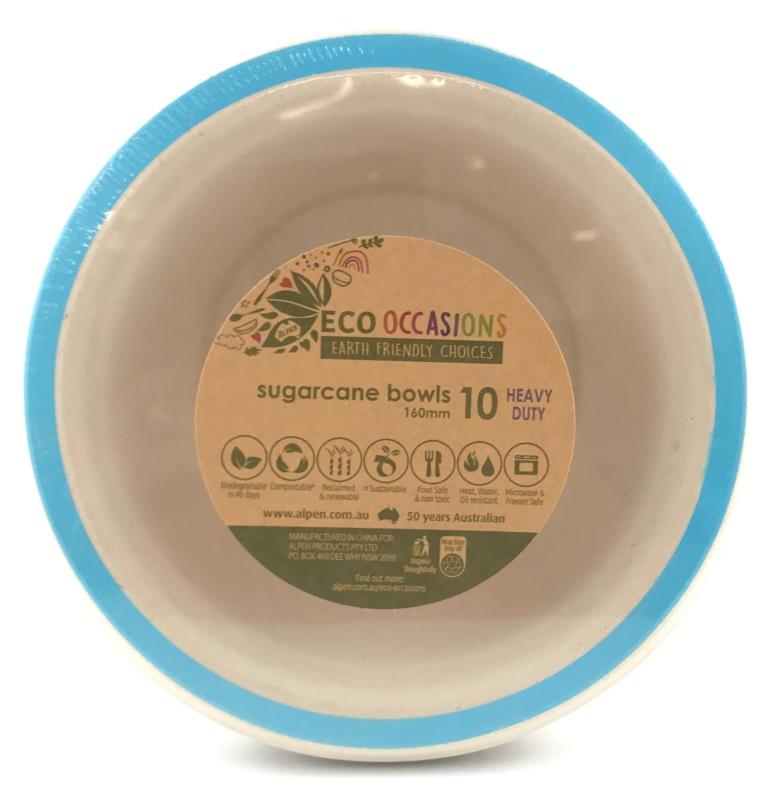 Buy SUGCANE BOWL 160MM LIGHT BLUE EDGE P10 at NIS Packaging & Party Supply Brisbane, Logan, Gold Coast, Sydney, Melbourne, Australia