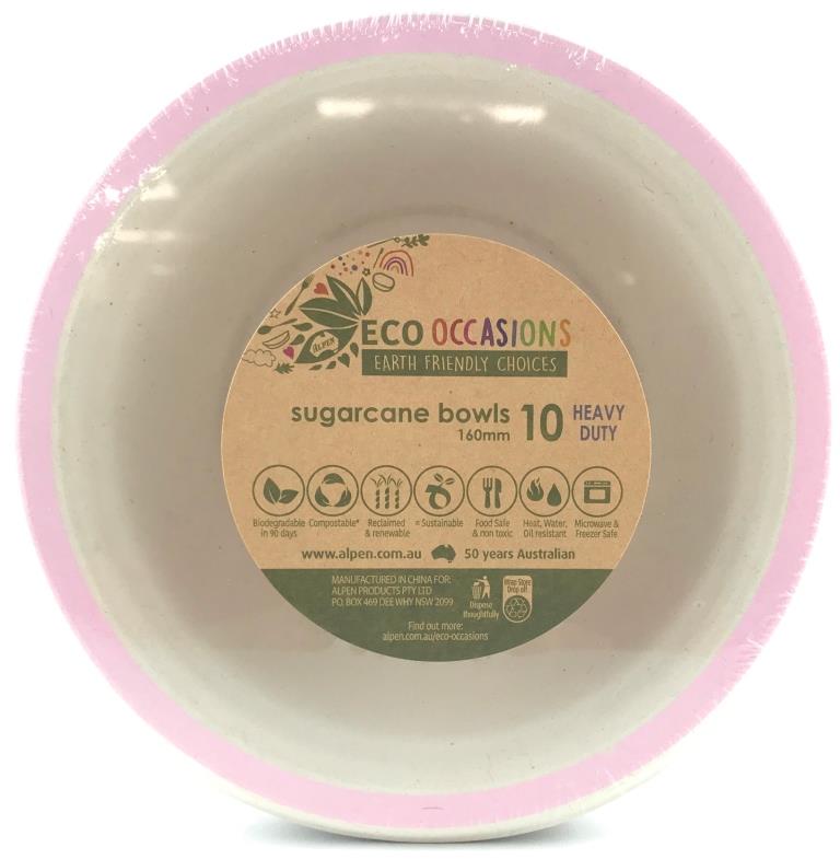 Buy SUGCANE BOWL 160MM LIGHT PINK EDGE P10 at NIS Packaging & Party Supply Brisbane, Logan, Gold Coast, Sydney, Melbourne, Australia