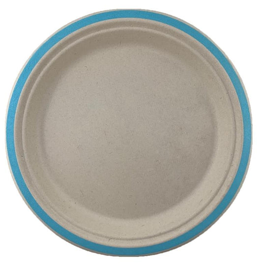 Buy SUGCANE DINNER PLATE 230MM LT. BLUE EDGE PACK OF10 at NIS Packaging & Party Supply Brisbane, Logan, Gold Coast, Sydney, Melbourne, Australia