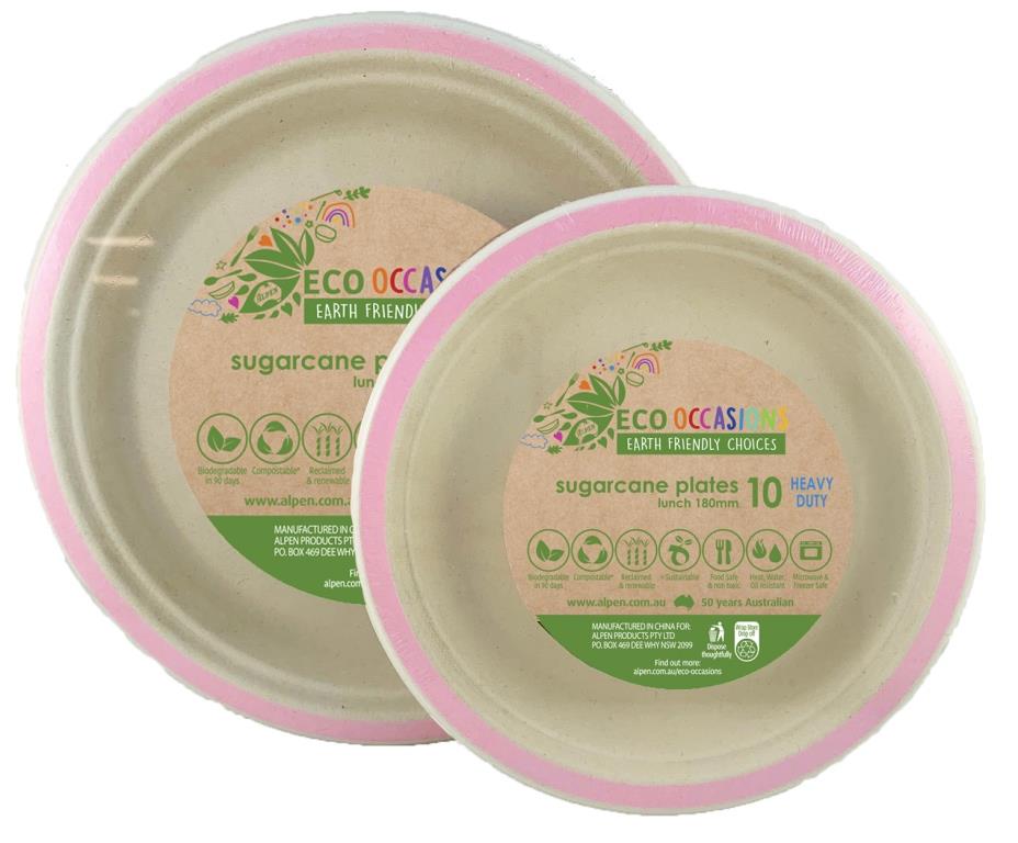 Buy SUGCANE DINNER PLATE LIGHT PINK PACK OF 10 at NIS Packaging & Party Supply Brisbane, Logan, Gold Coast, Sydney, Melbourne, Australia