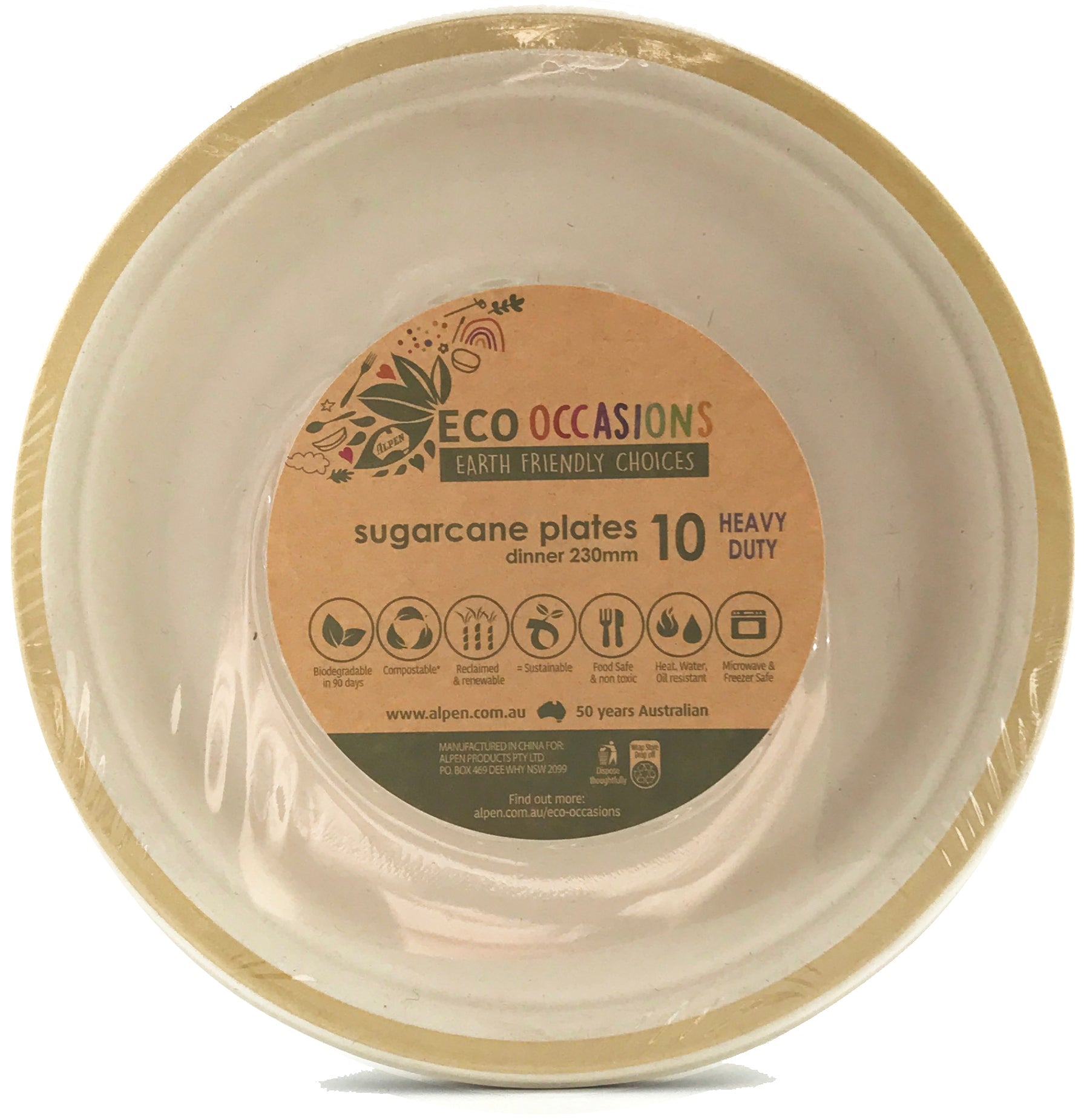 Buy SUGCANE DINNER PLATE230MM GOLD P10 at NIS Packaging & Party Supply Brisbane, Logan, Gold Coast, Sydney, Melbourne, Australia