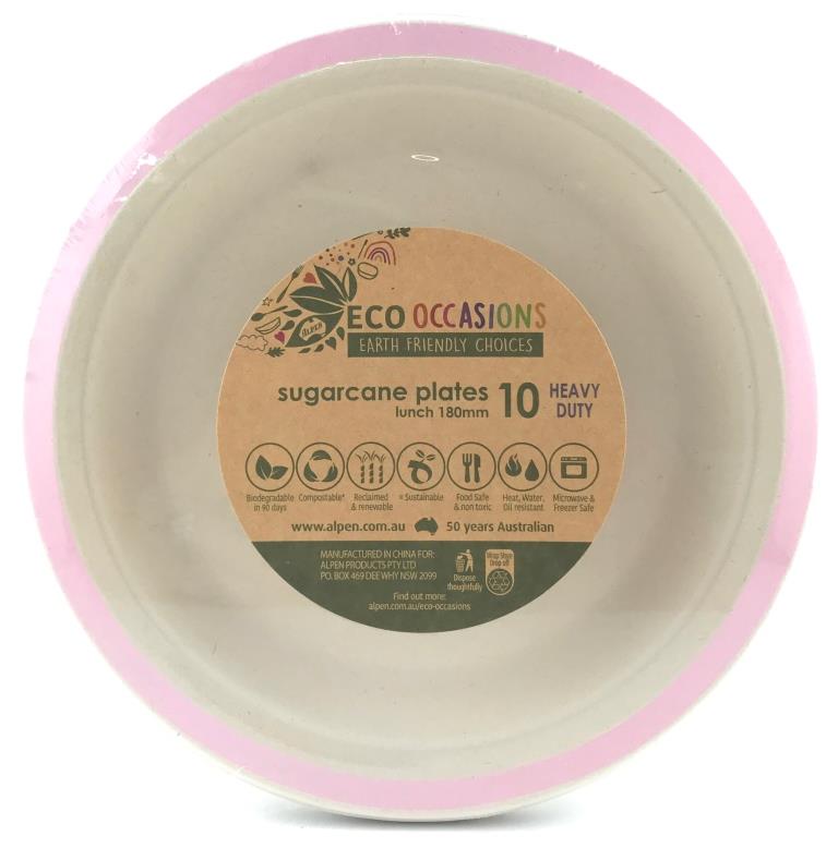 Buy SUGCANE LUNCH PLATE LIGHT PINK EDGE QUANTITY 10 at NIS Packaging & Party Supply Brisbane, Logan, Gold Coast, Sydney, Melbourne, Australia