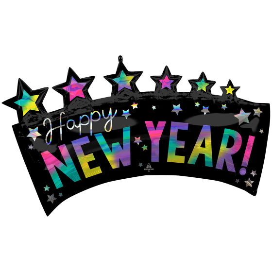 SUPERSHAPE IRIDESCENT HAPPY NEW YEAR STAR BANNER BALLOON NIS Traders