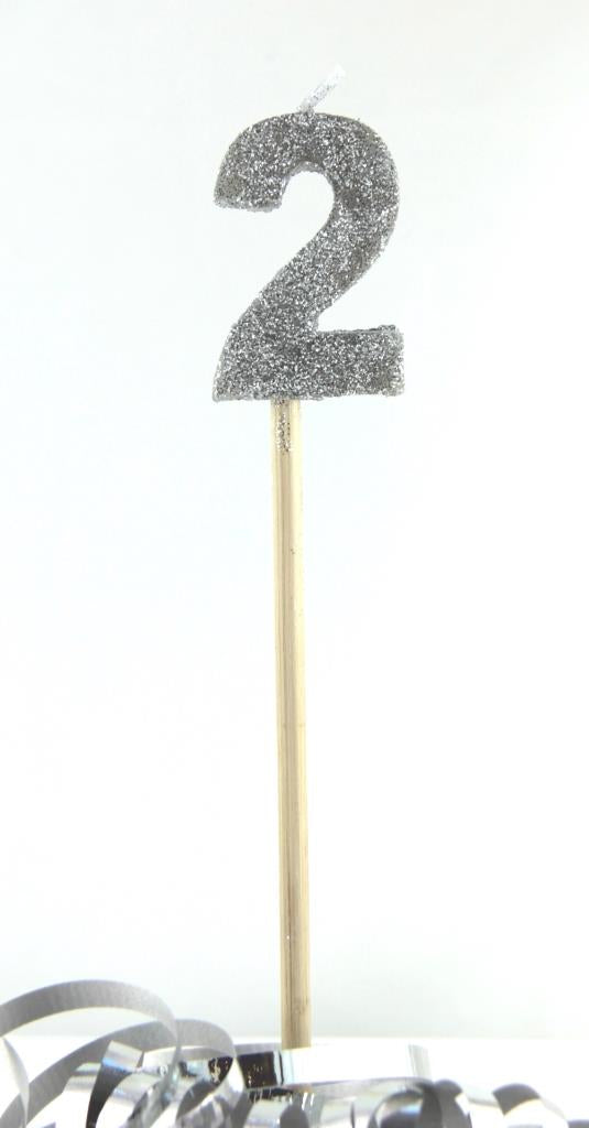 Buy Silver Candle Glitter Number 2 at NIS Packaging & Party Supply Brisbane, Logan, Gold Coast, Sydney, Melbourne, Australia