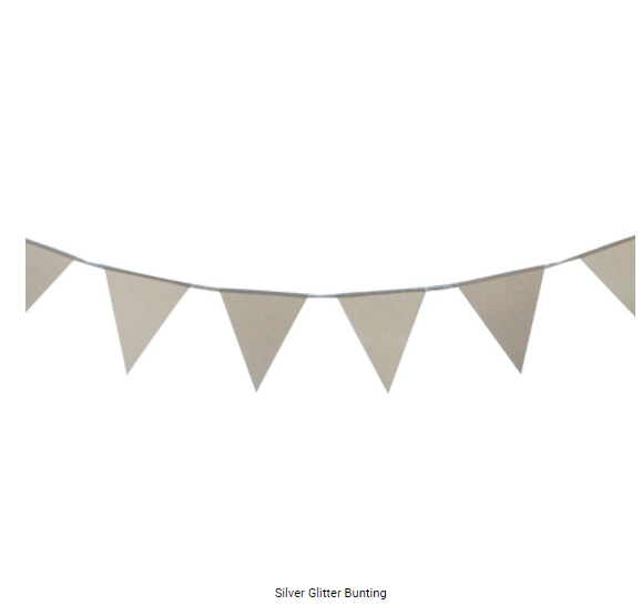 Buy Silver Glitter Buntings 3 meter at NIS Packaging & Party Supply Brisbane, Logan, Gold Coast, Sydney, Melbourne, Australia