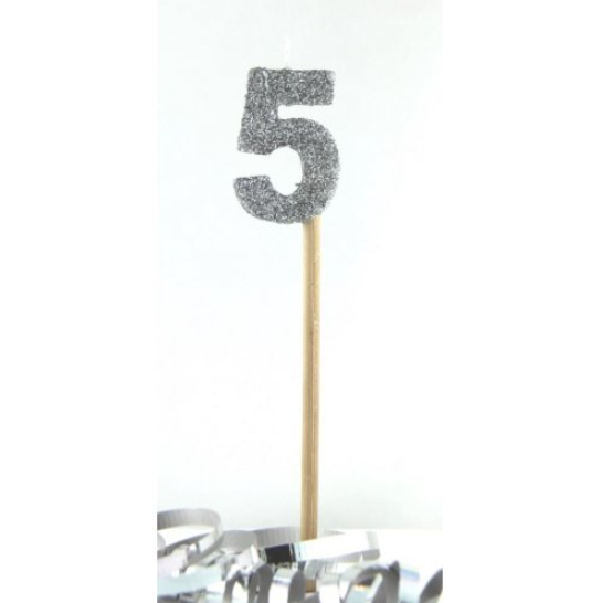 Buy Silver Glitter Candle no.5 at NIS Packaging & Party Supply Brisbane, Logan, Gold Coast, Sydney, Melbourne, Australia