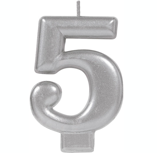 Silver Metallic Candle Numeral #5 NIS Traders