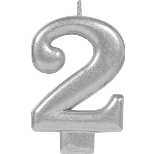 Silver Metallic Numeral Candle # 2 NIS Traders