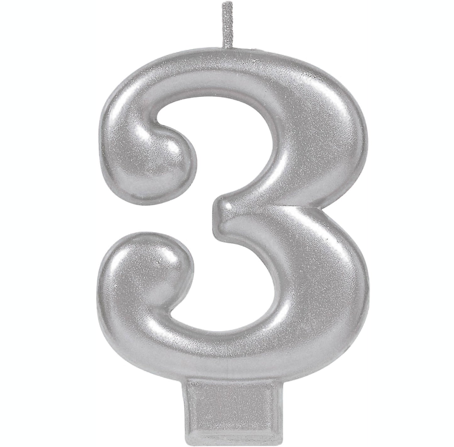 Silver Metallic Numeral Candle # 3 NIS Traders