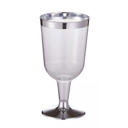 Silver Trim Plastic Wine Glass 175ml 12pk NIS Traders