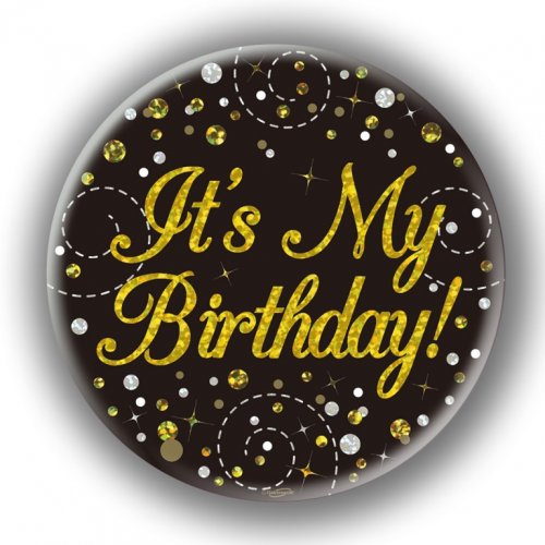 Sparkling Fizz Birthday Black/Gold Badge 75mm 1pc NIS Traders