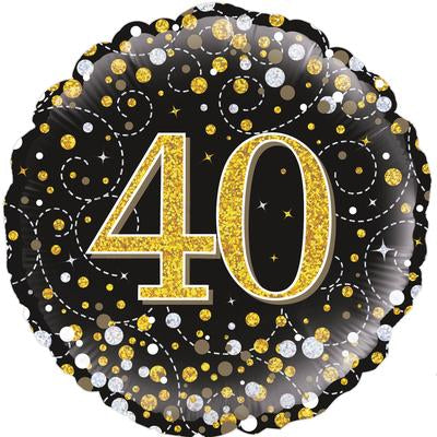 Buy Sparkling Fizz Black & Gold 40 Birthday Round Foil Balloon at NIS Packaging & Party Supply Brisbane, Logan, Gold Coast, Sydney, Melbourne, Australia