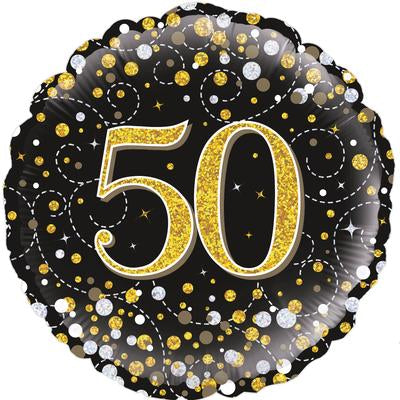 Buy Sparkling Fizz Black & Gold 50 Birthday Round Foil Balloon at NIS Packaging & Party Supply Brisbane, Logan, Gold Coast, Sydney, Melbourne, Australia