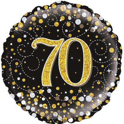 Buy Sparkling Fizz Black & Gold 70 Birthday Round Foil Balloon at NIS Packaging & Party Supply Brisbane, Logan, Gold Coast, Sydney, Melbourne, Australia