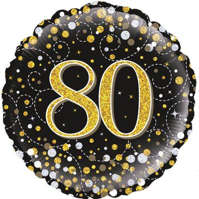 Buy Sparkling Fizz Black & Gold 80 Birthday Round Foil Balloon at NIS Packaging & Party Supply Brisbane, Logan, Gold Coast, Sydney, Melbourne, Australia