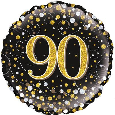 Buy Sparkling Fizz Black & Gold 90 Birthday Round Foil Balloon at NIS Packaging & Party Supply Brisbane, Logan, Gold Coast, Sydney, Melbourne, Australia