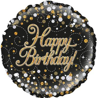 Buy Sparkling Fizz Black & Gold Birthday Round Foil Balloon at NIS Packaging & Party Supply Brisbane, Logan, Gold Coast, Sydney, Melbourne, Australia