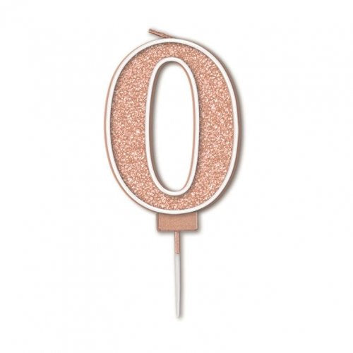 Sparkling Fizz Numeral #0 Rose Gold Candle 7.5cm 1pc NIS Traders