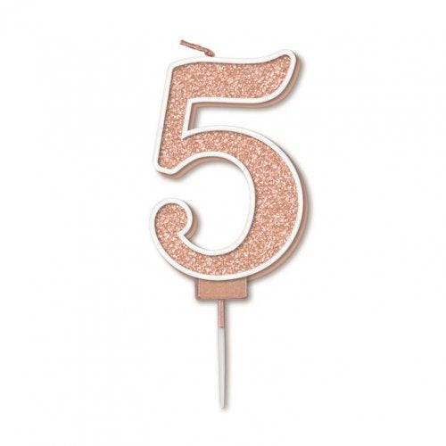 Sparkling Fizz Numeral #5 Rose Gold Candle 7.5cm 1pc NIS Traders