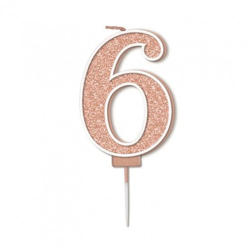 Sparkling Fizz Numeral #6 Rose Gold Candle 7.5cm 1pc NIS Traders