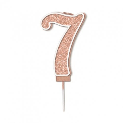 Sparkling Fizz Numeral #7 Rose Gold Candle 7.5cm 1pc NIS Traders