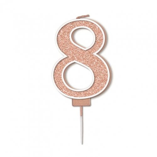 Sparkling Fizz Numeral #8 Rose Gold Candle 7.5cm 1pc NIS Traders