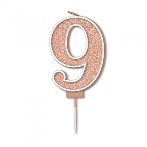 Sparkling Fizz Numeral #9 Rose Gold Candle 7.5cm 1pc NIS Traders