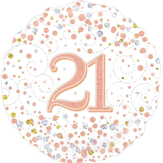 Buy Sparkling Fizz Rose Gold 21 Birthday Round Foil Balloon at NIS Packaging & Party Supply Brisbane, Logan, Gold Coast, Sydney, Melbourne, Australia