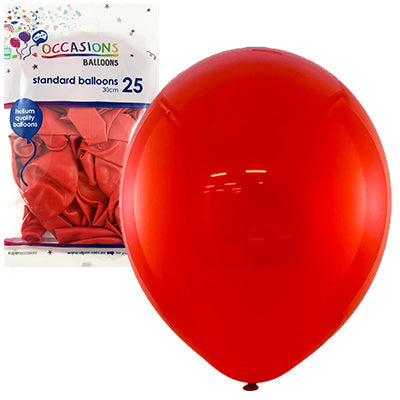 Buy Standard Red 30cm Balloons 25pk at NIS Packaging & Party Supply Brisbane, Logan, Gold Coast, Sydney, Melbourne, Australia