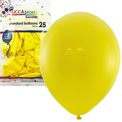 Buy Standard Yellow 30cm Balloons 25pk at NIS Packaging & Party Supply Brisbane, Logan, Gold Coast, Sydney, Melbourne, Australia