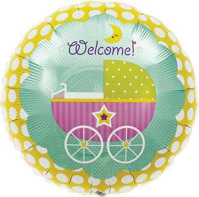 Buy Welcome Baby Buggy Round Foil Balloon 45cm at NIS Packaging & Party Supply Brisbane, Logan, Gold Coast, Sydney, Melbourne, Australia