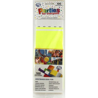 Buy Yellow Tyvek Wristband 100pk at NIS Packaging & Party Supply Brisbane, Logan, Gold Coast, Sydney, Melbourne, Australia