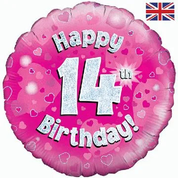 Oaktree 18inch Happy 14th Birthday Pink Holographic