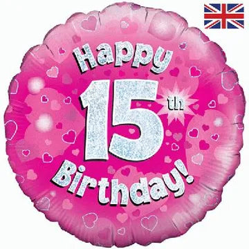 Oaktree 18inch Happy 15th Birthday Pink Holographic