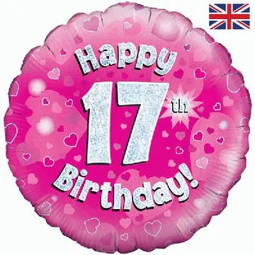 Oaktree 18inch Happy 17th Birthday Pink Holographic