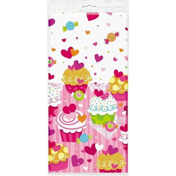 Cupcake Hearts Printed Tablecover 137CM X 213CM (54" X 84")