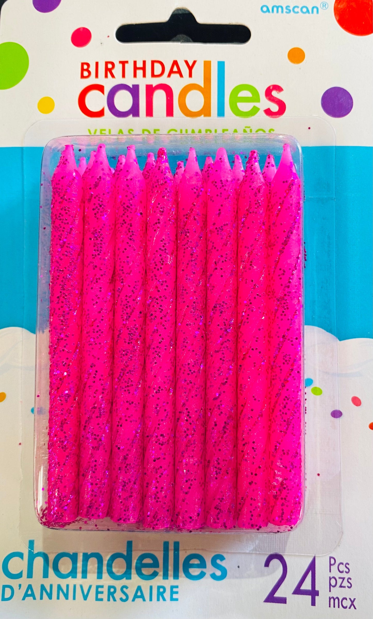 Pink Sparkling birthday candles 24pcs