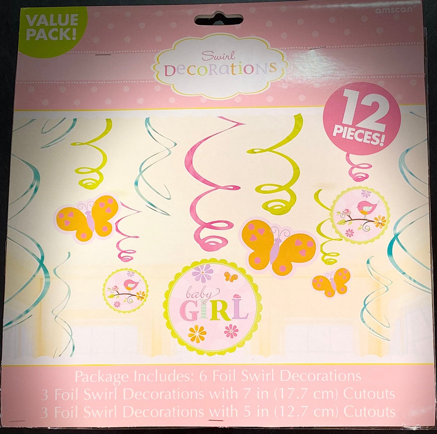 Swirl Decorations Pink Baby Girl 12PK