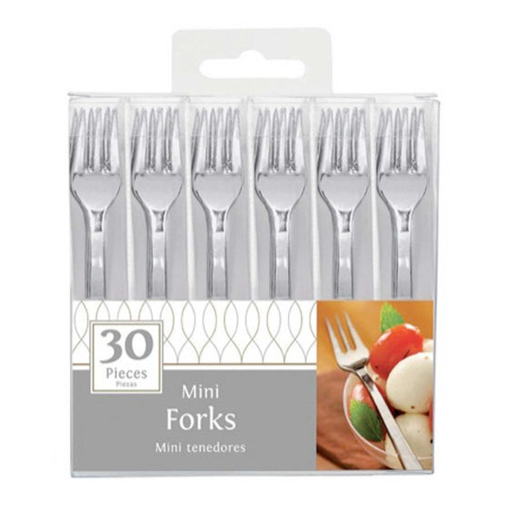 MINI FORKS SILVER PLASTIC 4""/ 10CM 30pc