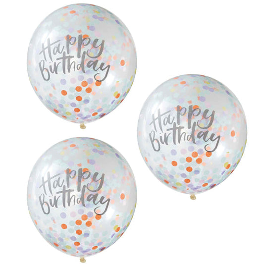 HAPPY BIRTHDAY Pastel Party Confetti 5 Balloons 30cm