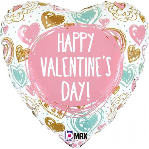 Valentine Doodles Heart Shape foil balloon 45cm