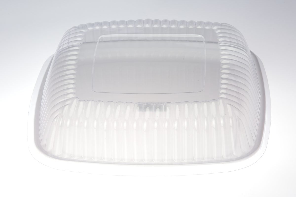 12" White Square Food Service Platter with Lid