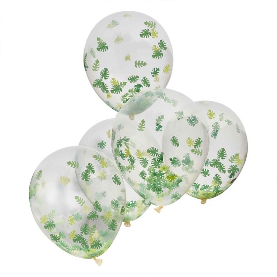 WILD JUNGLE BALLOON BUNDLE JUNGLE LEAF CONFETTI FILLED 30CM LATEX BALLOONS