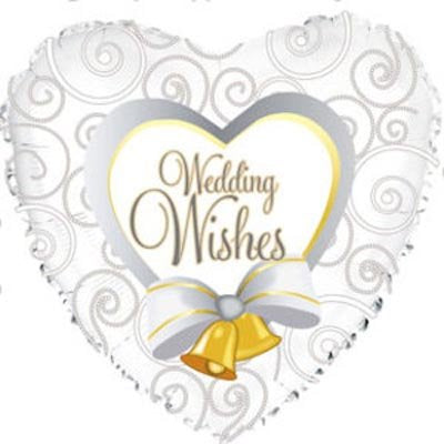 Wedding Wishes Bells Heart Shaped Foil Balloon